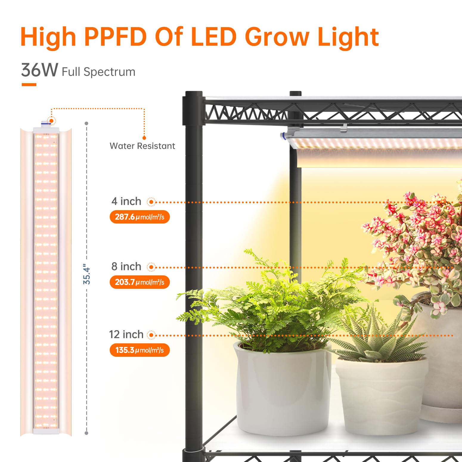 Bstrip Plant Shelf with Grow Lights, 5 Tier Large Tall Plant Stand with 3FT T5 144w Grow Light for Indoor Plants, 3 Mode Full Spectrum LED Plant Light with wheel and Timer for Seedling, 47.2x17.8x71IN
