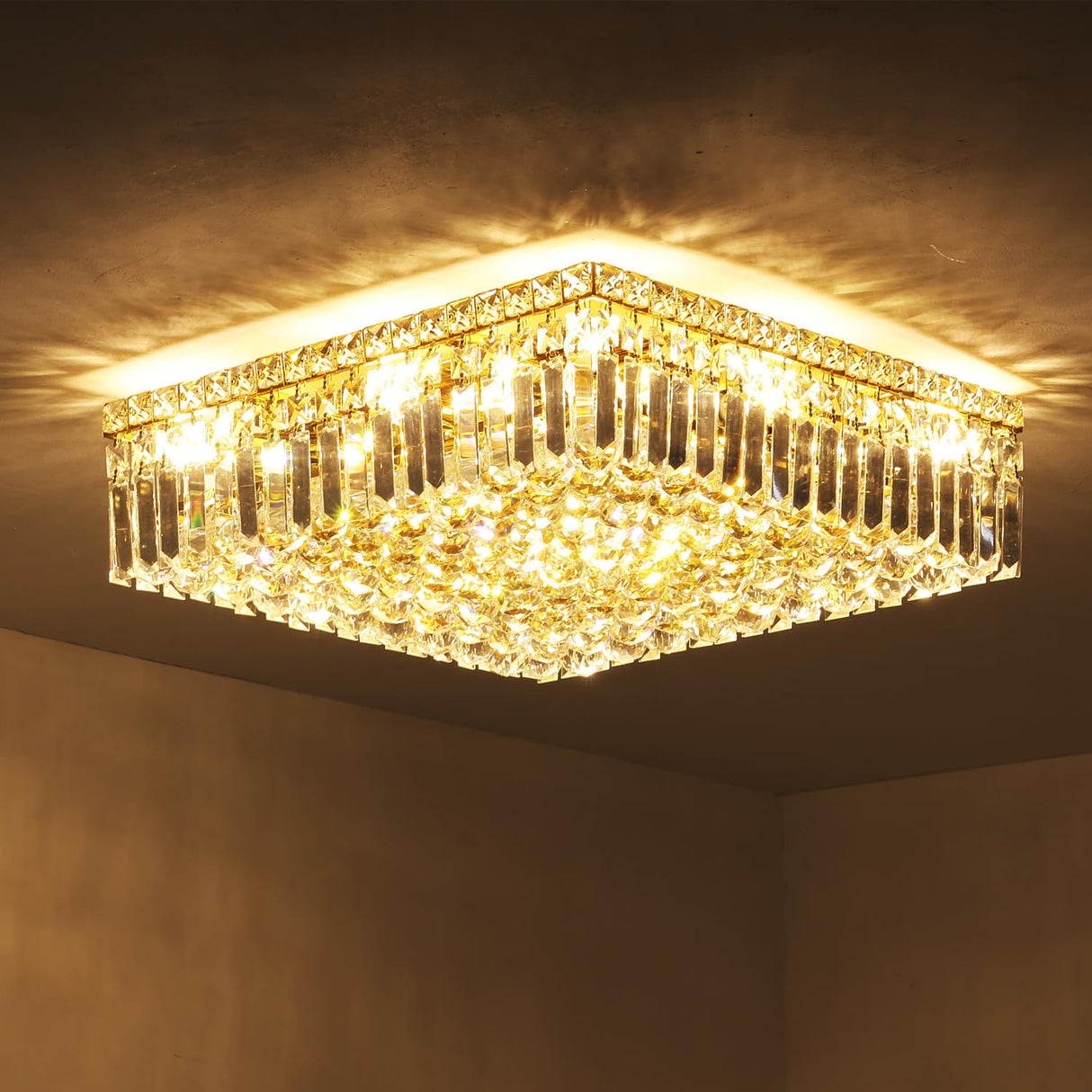 Lights Gold Crystal Flush Mount Ceiling Light Fixtures,Elegant Crystal Chandelier Pendant