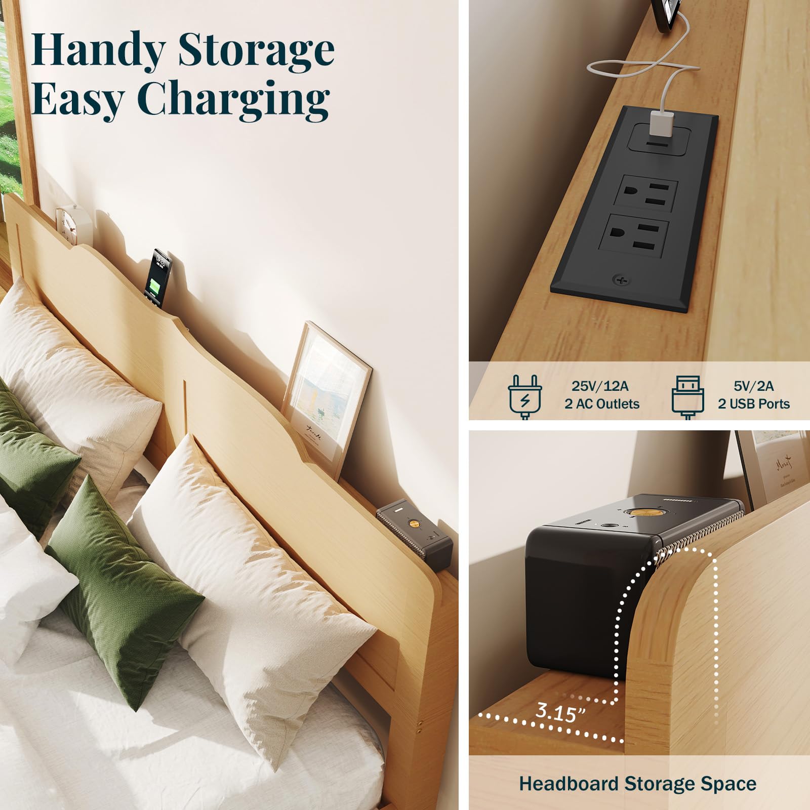 Queen Bed Frame with Headboard and Storage