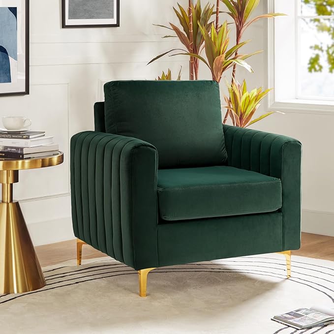 Velvet Accent Club Chair, Modern Velvet Armchair Upholstered Accent Club Chair Sofa Chair with Gold Metal Legs Mid-Century Barrel Leisure Chair Comfy Reading Chair, Fuchsia