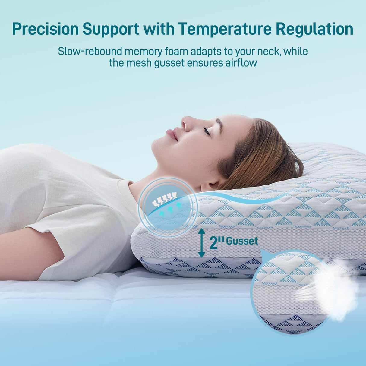 Caelorin Shredded Memory Foam Cooling Soft Bamboo Viscose Pillows Queen Size Set of 2, Adjustable Hypoallergenic Hotel Quality Bed Pillows for Side, Stomach and Back Sleeper, Oeko-TEX Certified