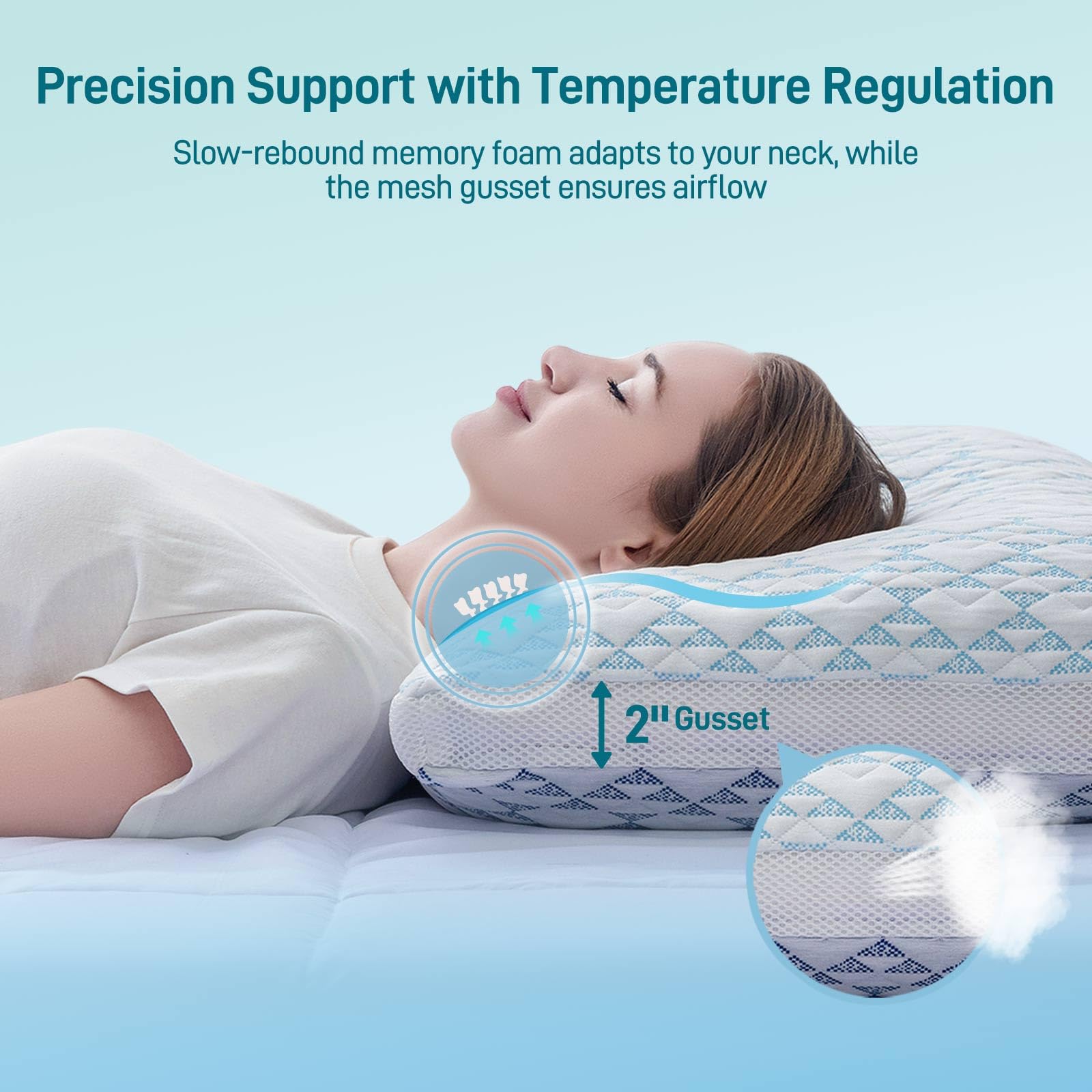 Caelorin Shredded Memory Foam Cooling Soft Bamboo Viscose Pillows Queen Size Set of 2, Adjustable Hypoallergenic Hotel Quality Bed Pillows for Side, Stomach and Back Sleeper, Oeko-TEX Certified