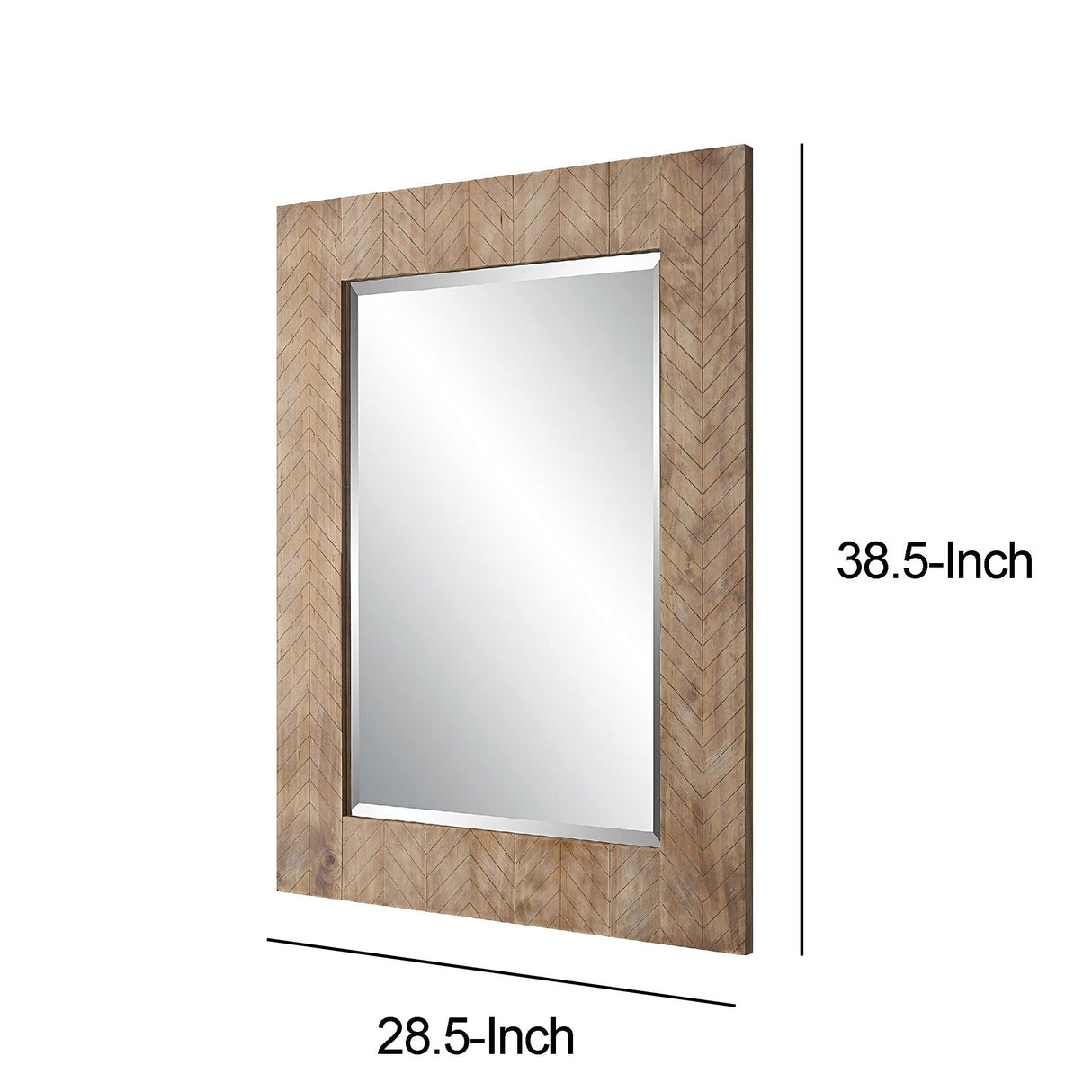 39 Inch Wood Frame Wall Mirror, Chevron Design