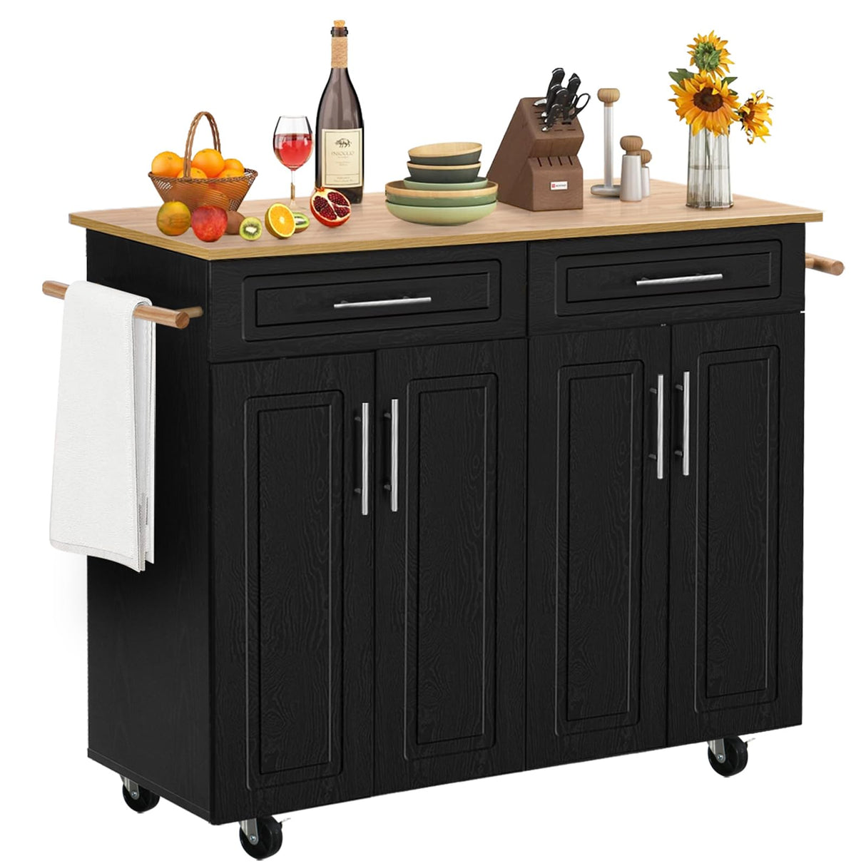 Kitchen Island Cart on Wheels, Rolling Kitchen Island with Storage Cabinets