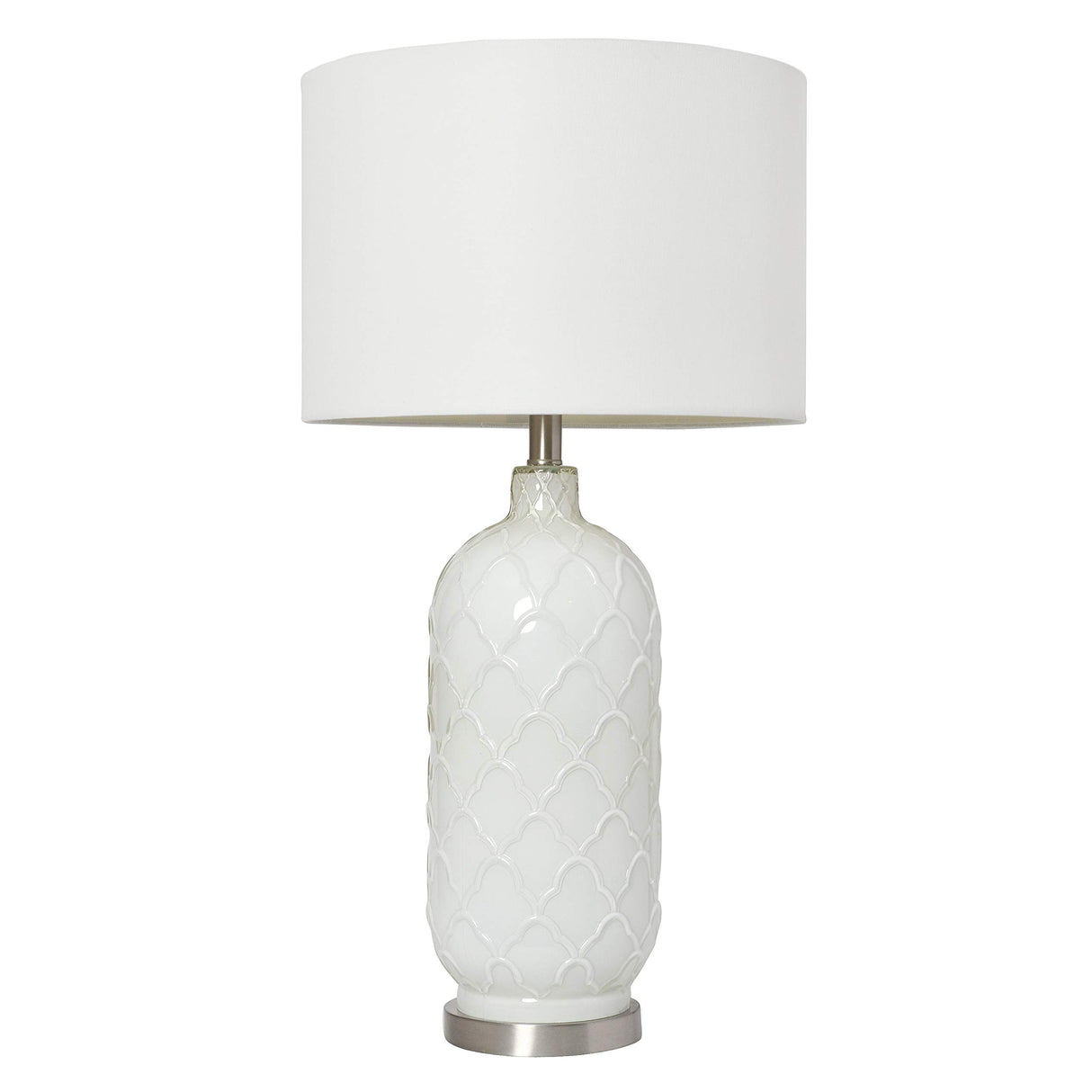 LT3322-WHT White and Brushed Nickel Glass Table Lamp