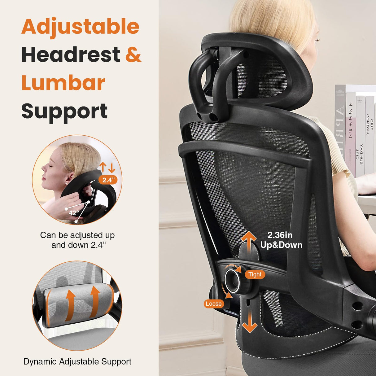 Office Chair, High Back Desk Chair with Adjustable Lumbar Support & Headrest,