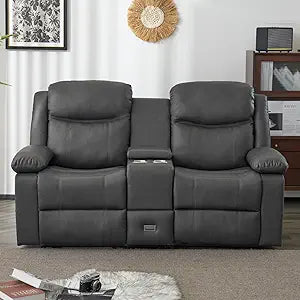 Reclining Sofa - 3 Seat Recliner Sofa with Heat & Massage Function, Wall-Hugger Reclining Sofa for Living Room (Grey)