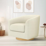 swivel Accent Chair,Memory Foam Upholstered Barrel Sofa Chair, Linen Living Room Round Armchair Beige