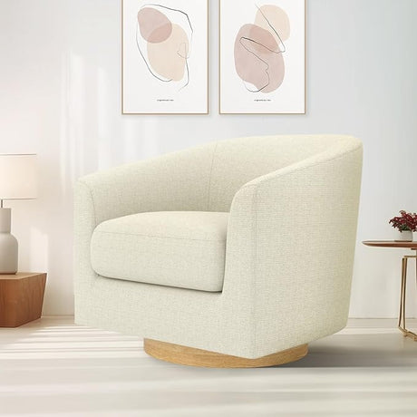 swivel Accent Chair,Memory Foam Upholstered Barrel Sofa Chair, Linen Living Room Round Armchair Beige