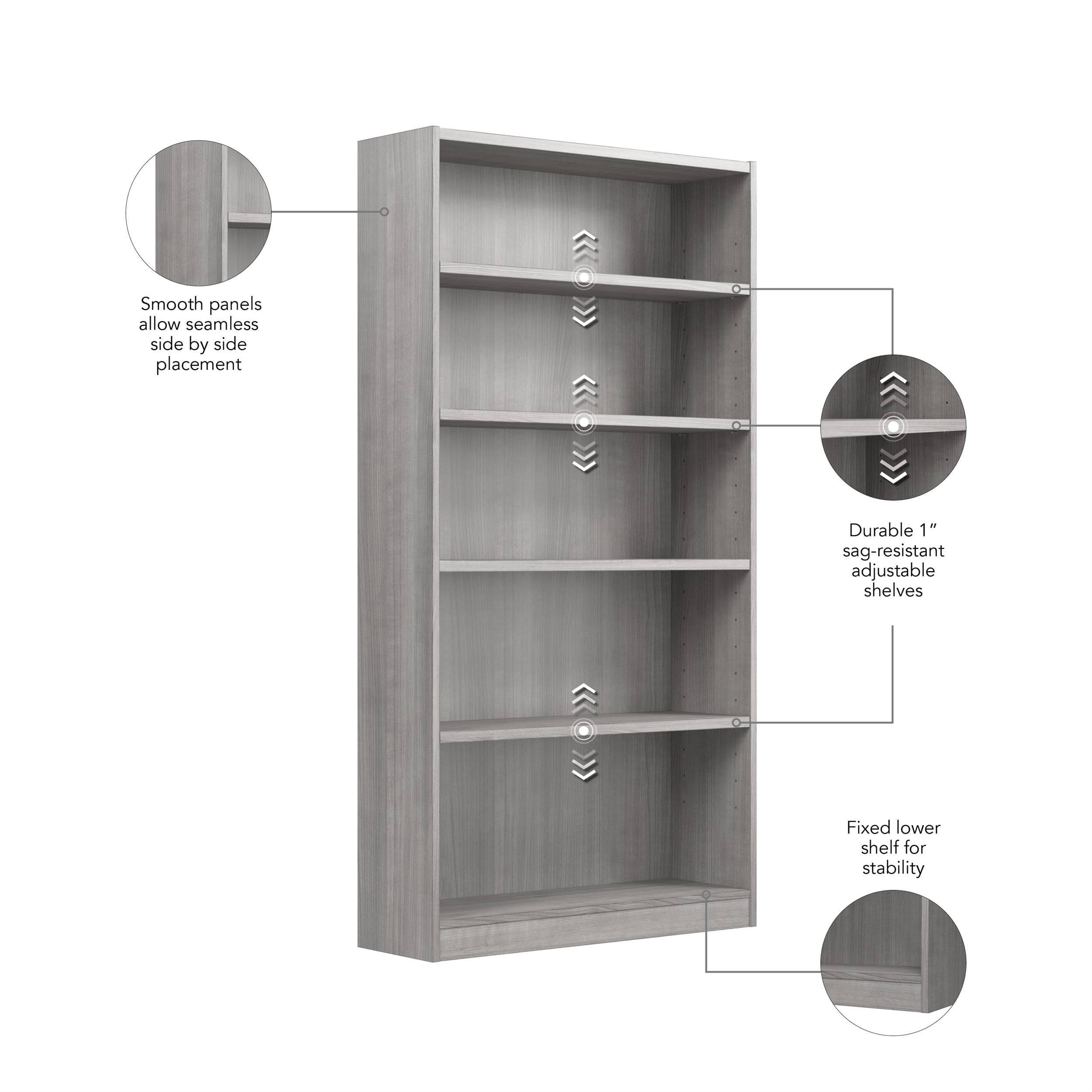 Bush Furniture Universal Tall 5 Shelf Bookcase in Platinum Gray, Vertical Storage and Display Bookshelf for Home Office or Living Room Organization