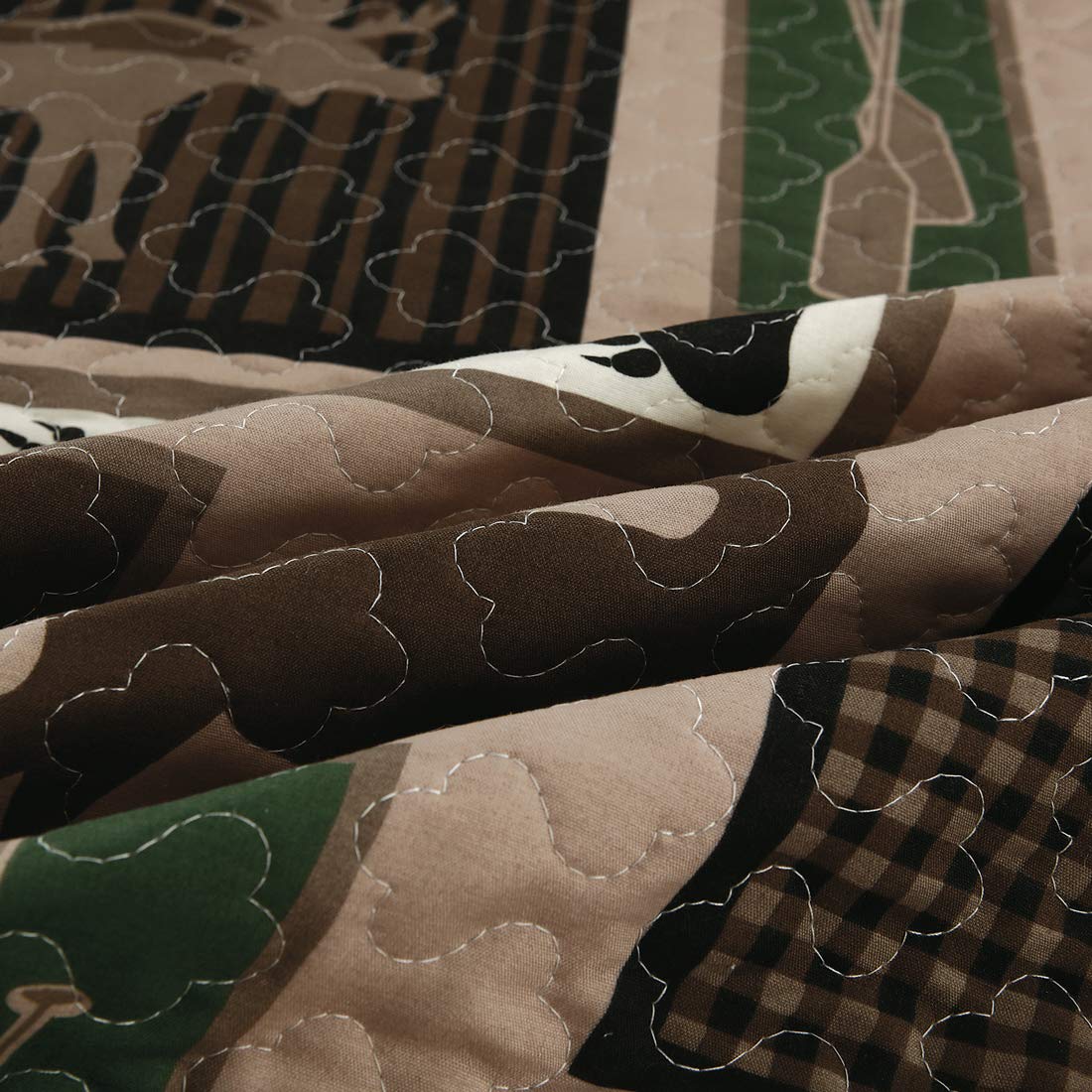 Home Rustic Bedding Lodge Moose Bear Quilt Set Full/Queen Size,3 Pcs Lightweight