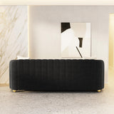 Modern Black Velvet Couch for Living Room, 83.46" Curved Black Sofa with Gold Metal