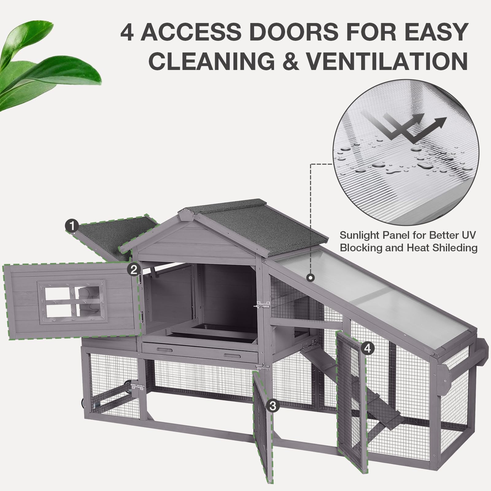 MEDEHOO Chicken Coop Expandable Chicken House for Outdoor with Wheels Nesting Box, Leakproof Pull-on Tray and UV-Resistant Roof Panel