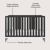 3 in 1 Convertible Crib, Baby Crib Converts to Day Bed, Toddler Bed