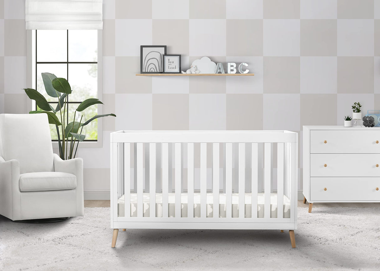 4-in-1 Convertible Baby Crib, Bianca White with Natural Legs