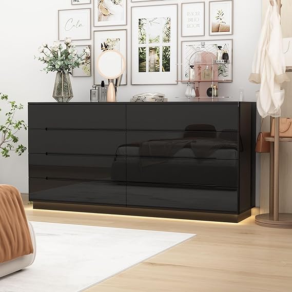 High Gloss Dresser with Lights Chest of Drawers