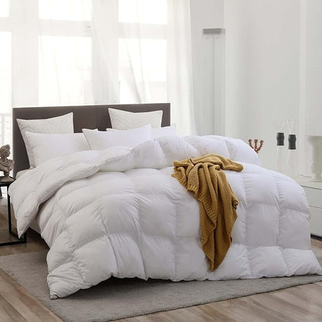 Goose Down Comforter King Size,All Season Fluffy Down Duvet Insert,54 Oz Medium Weight for Hotel Bedding Comforter with Corner Tabs,