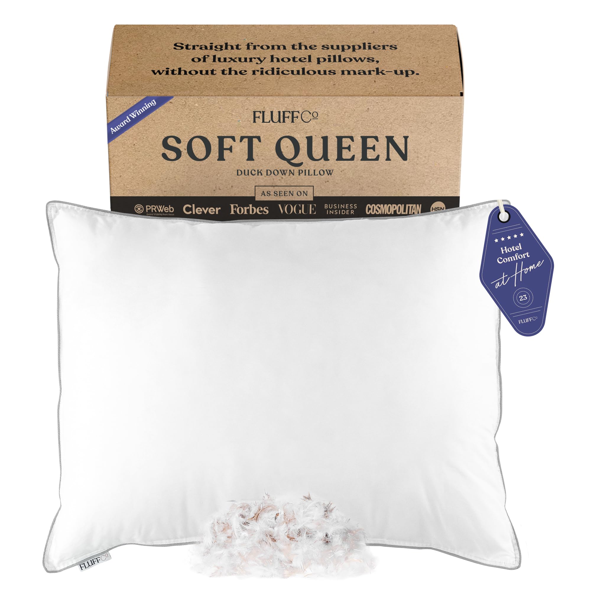 Down Pillow with 600 Fill Power White Duck Down Stomach Sleeper Pillow