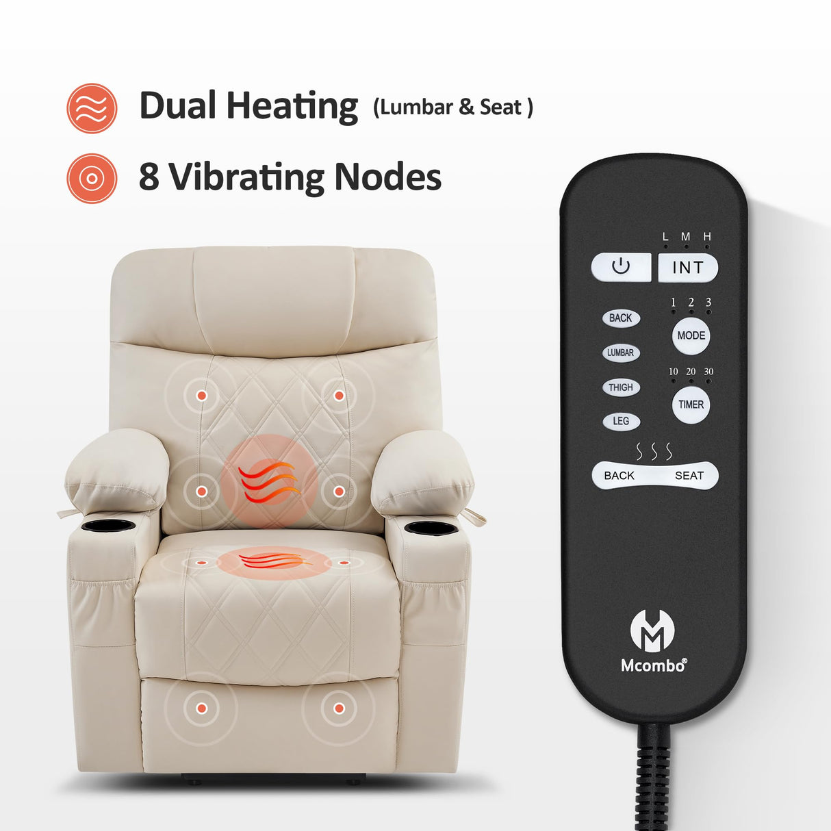 Small Size Power Lift Recliner Chair Sofa with Massage and Dual Heating, Adjustable