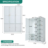 Wardrobe Closet with 3 Woven Doors, White Armoire Wardrobe Cabinet