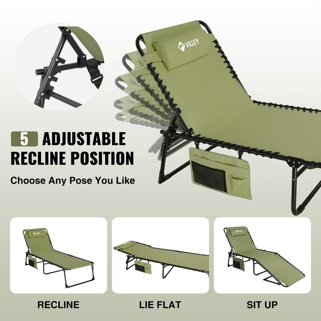 Oversize Chaise Lounge Outdoor, Heavy-Duty Folding Lounge Chair for Outside