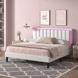 Queen Bed Frame with LED Lights, Upholstered Bed Frame Queen with Headboard