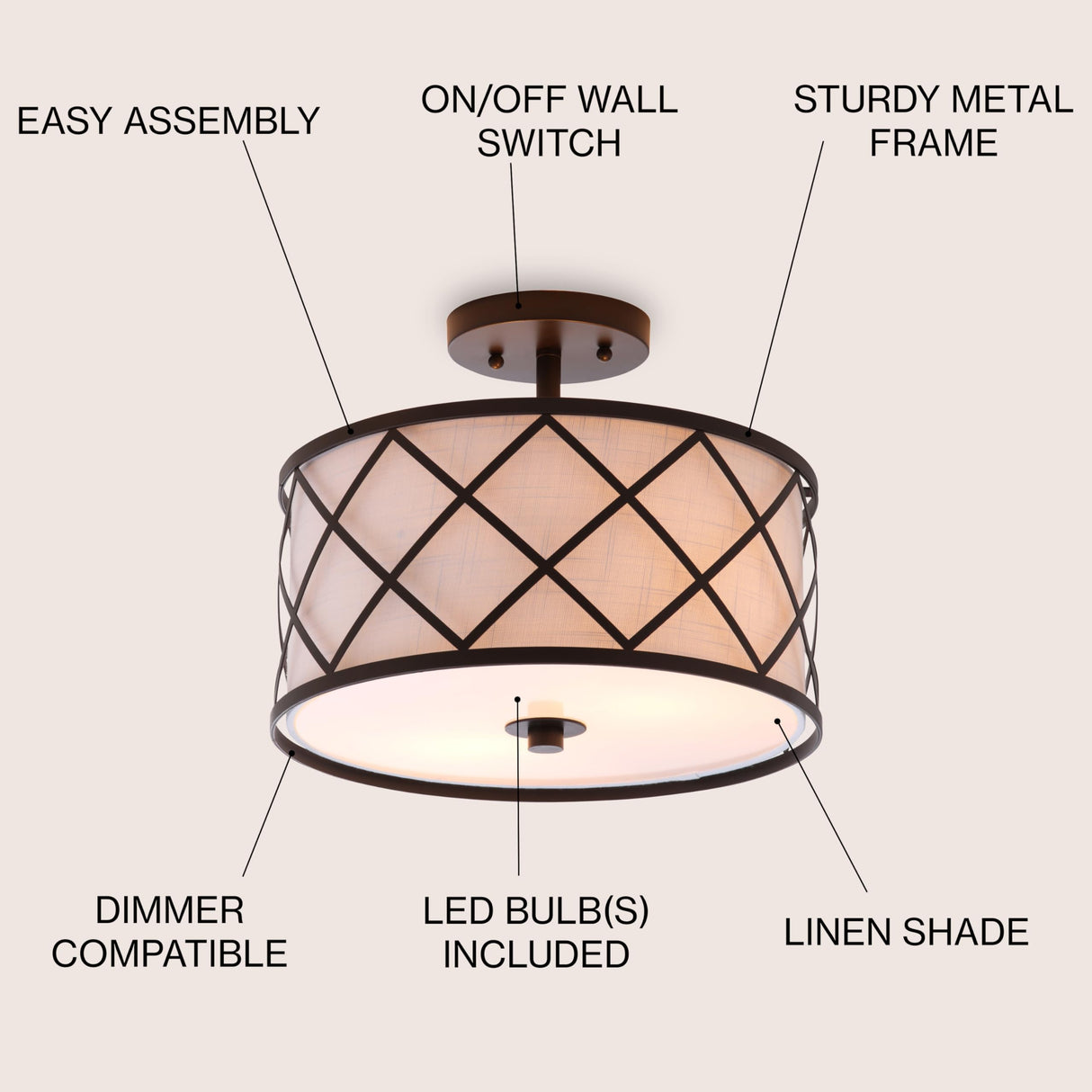 3505B Elizabeth 13.25" Metal LED Flush Mount, Contemporary,Transitional Dimmable,