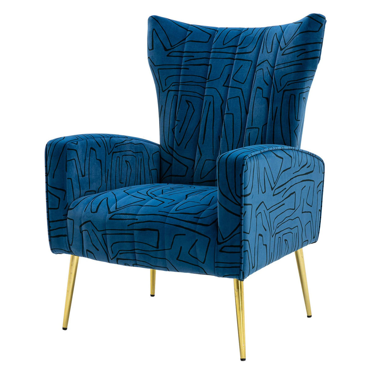 Metal Gold Legs Upholstered Wingback Armchair Side Lounge Chair Leisure Single Sofa Arm Club Reading Chair for Living Room Bedroom Office (Navy)