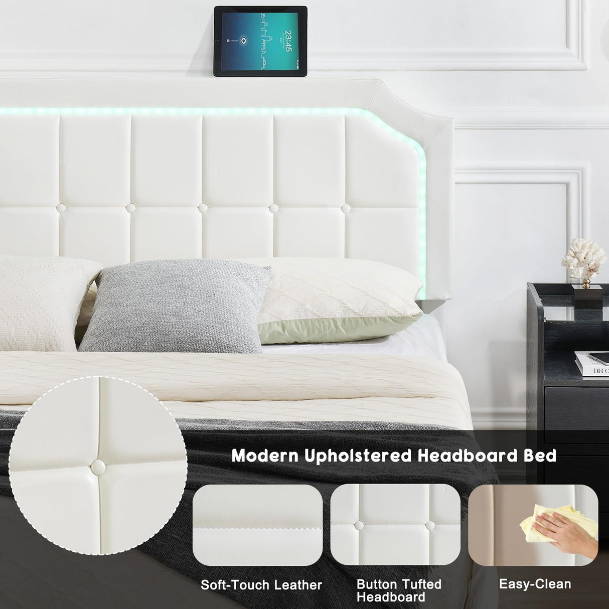 Floating Bed Frame, Full Size Floating Bed Frame with RGB LED Light Headboard