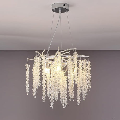 Crystal Tree Branches Chandeliers Gold Luxury Round Raindrop Pendant Light 12 Lights