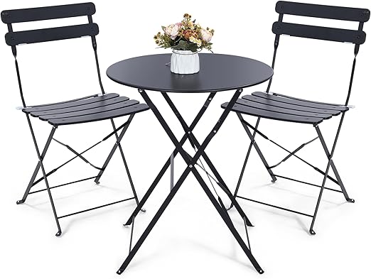Outdoor 3 Piece Patio Bistro Set, Folding Bistro Table and 2 Folding Chairs