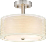 3-Light Semi Flush Mount Ceiling Light Fixture, Drum Light with Double Fabric Shade