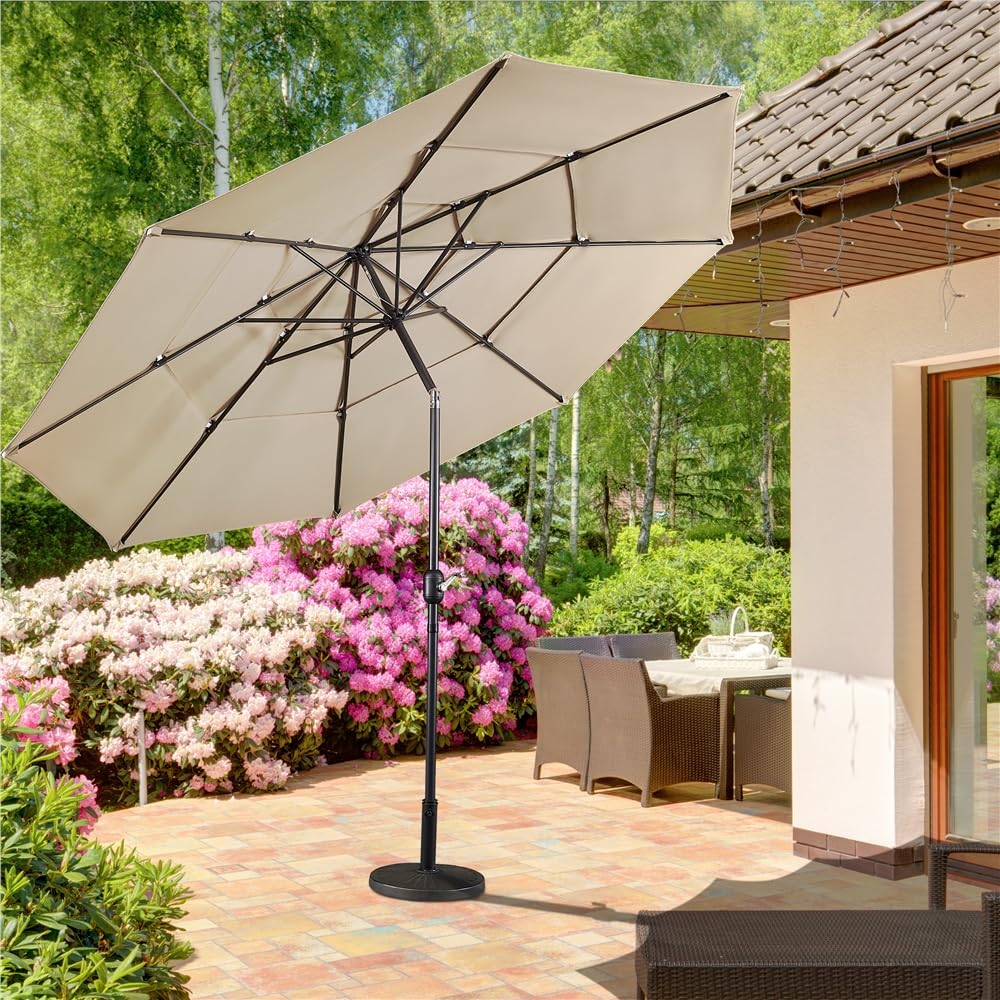 3-Tier Patio Umbrella 10ft Vented Outdoor Canopy Sun Shade Large Market Table Umbrella