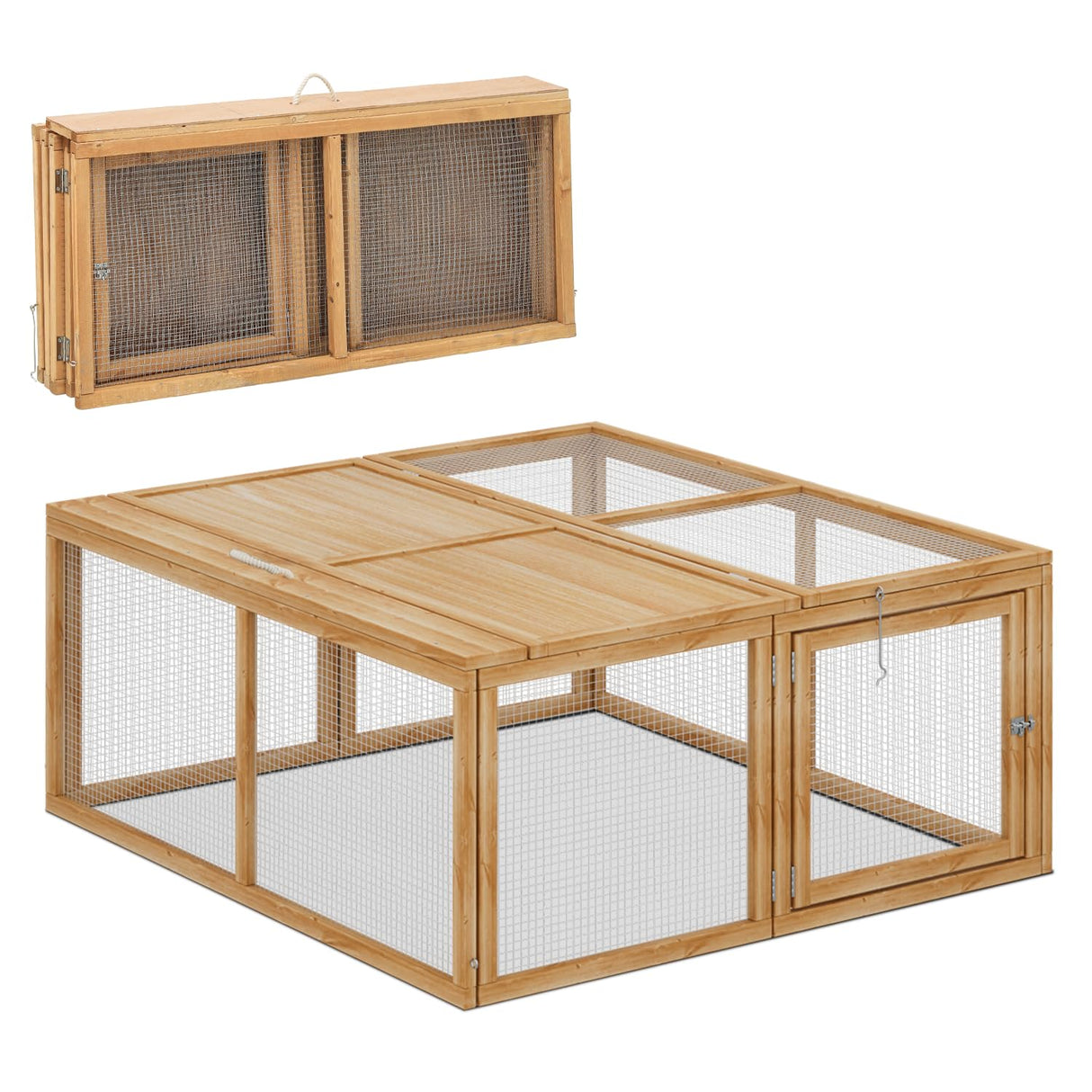 Folding Chicken Coop Rabbit Hutch, Portable Chicken House with Handle Wooden