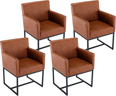 Linen Upholstered Dining Chairs with Arms Set of 2, Mid Century Modern Padded Kitchen Chairs