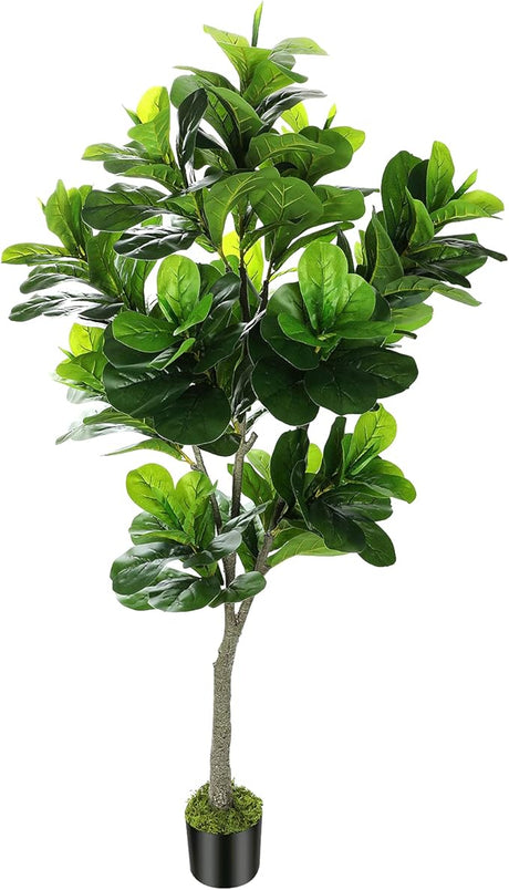 6ft Full Artificial Fiddle Leaf Fig Tree (72in) with Plastic Nursery Pot Faux Tree,