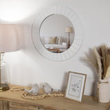 Contemporary Fluted Texture Decorative Round Wall Mirror, 20", White