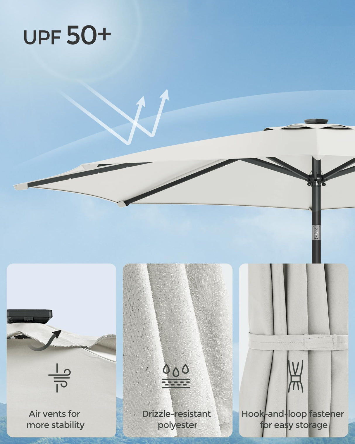 9 ft Solar Patio Umbrella, 32 LED Lights, Lighted Table Outdoor Umbrella,