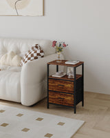 End Table, Nightstands with 2 Fabric Storage Drawers and Shelves, Side Table