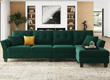 Convertible Sectional Couch Velvet L Shaped Sofa 4 Seat Sofa with Chaise L-Shaped Couches Reversible Sectional Sofa Peacock Blue