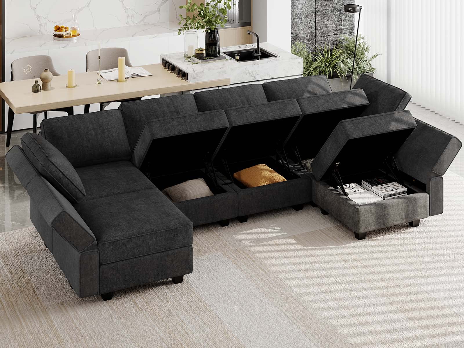 U Shaped Couch Modular Sofa Reversible Storage Ottoman Sofa Oversized