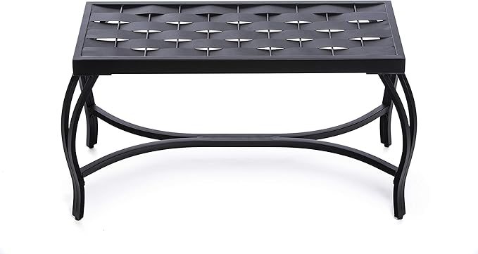 Free Standing Patio Garden Weave Bench, Metal Bronzed Black