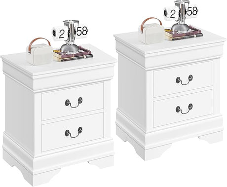 Fully-Assembled Nightstand with Drawers, Classic 2-Drawer Nightstand Large Bedside