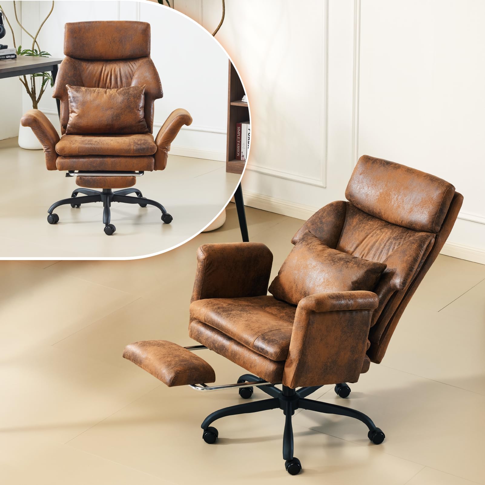 Reclining Ergonomic Office Chair with Footrest - Heavy Duty Wide Seat Gaming Chair