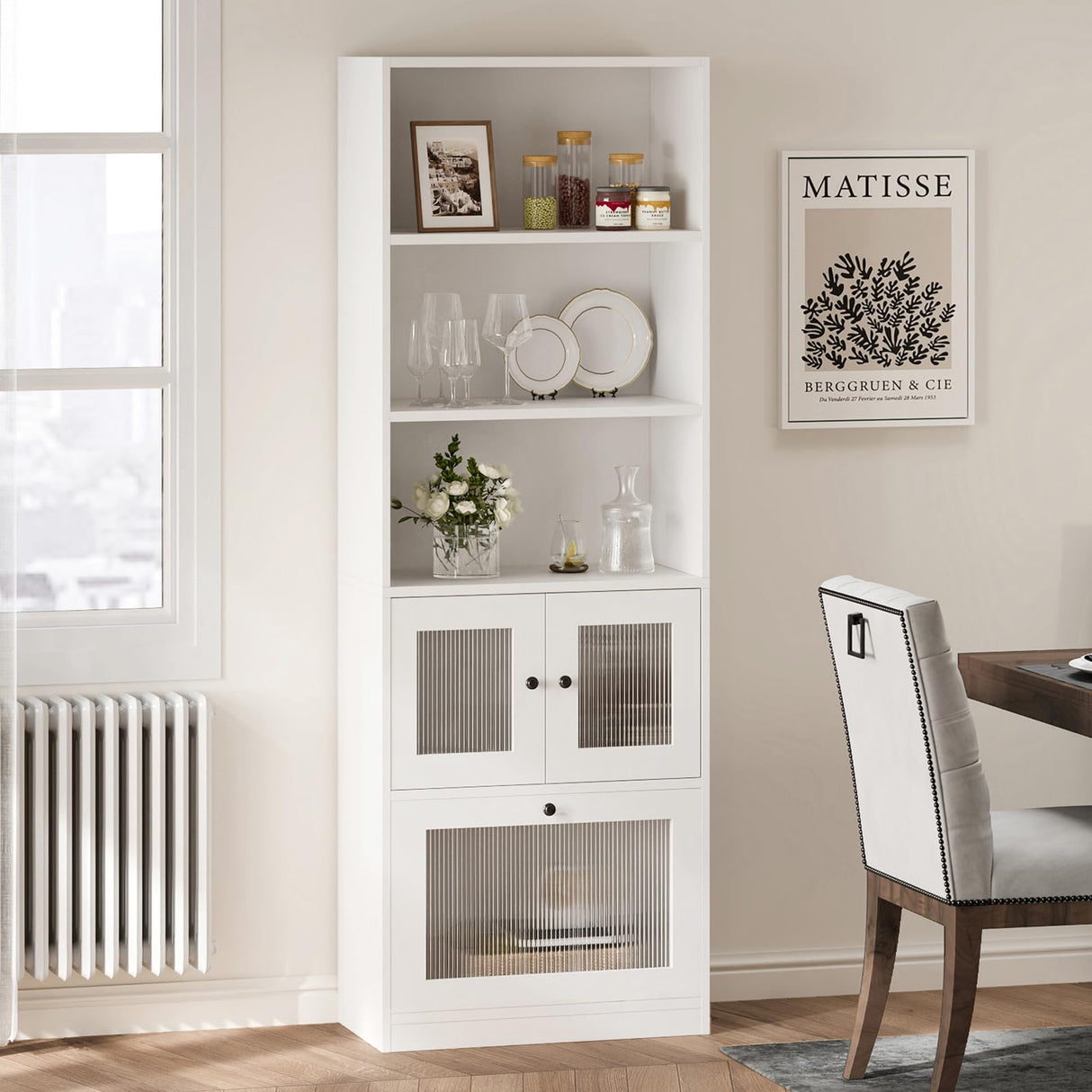 Bookshelf with Doors 2PCS, 5 Shelf Bookcase with Acrylic Cabinet Doors,Modern White