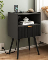 Nightstand,Modern Bedside Table with Storage Drawer and Open Wood Shelf