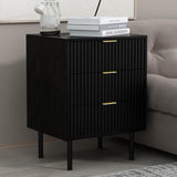 Fluted Black Nightstand 3 Drawers, 19" Small Bedroom 26" Tall Bedside Night Stand, Mid