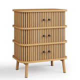 Fluted 3 Drawers Nightstand with Sliding Door, Boho 3 Drawer Dressers for Bedroom,