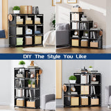 Book Shelf, 9+18 Cube Storage Organizer, DIY Bookcase, Metal Cube Bookshelf, Tall Book case for Bedroom, Living Room,Office, Closet Storage Organizer, Black Cubicle Storage Rack-Black