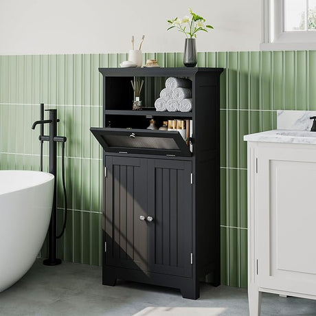 Bathroom Floor Storage Cabinet with Flip Glass Drawer